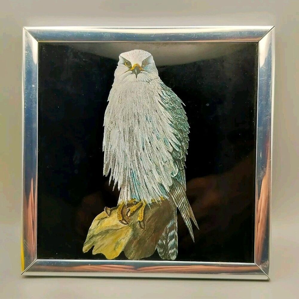 Vintage Eagle Foil Art Kafka Industries 6”x6” Framed Original 80s Made In USA